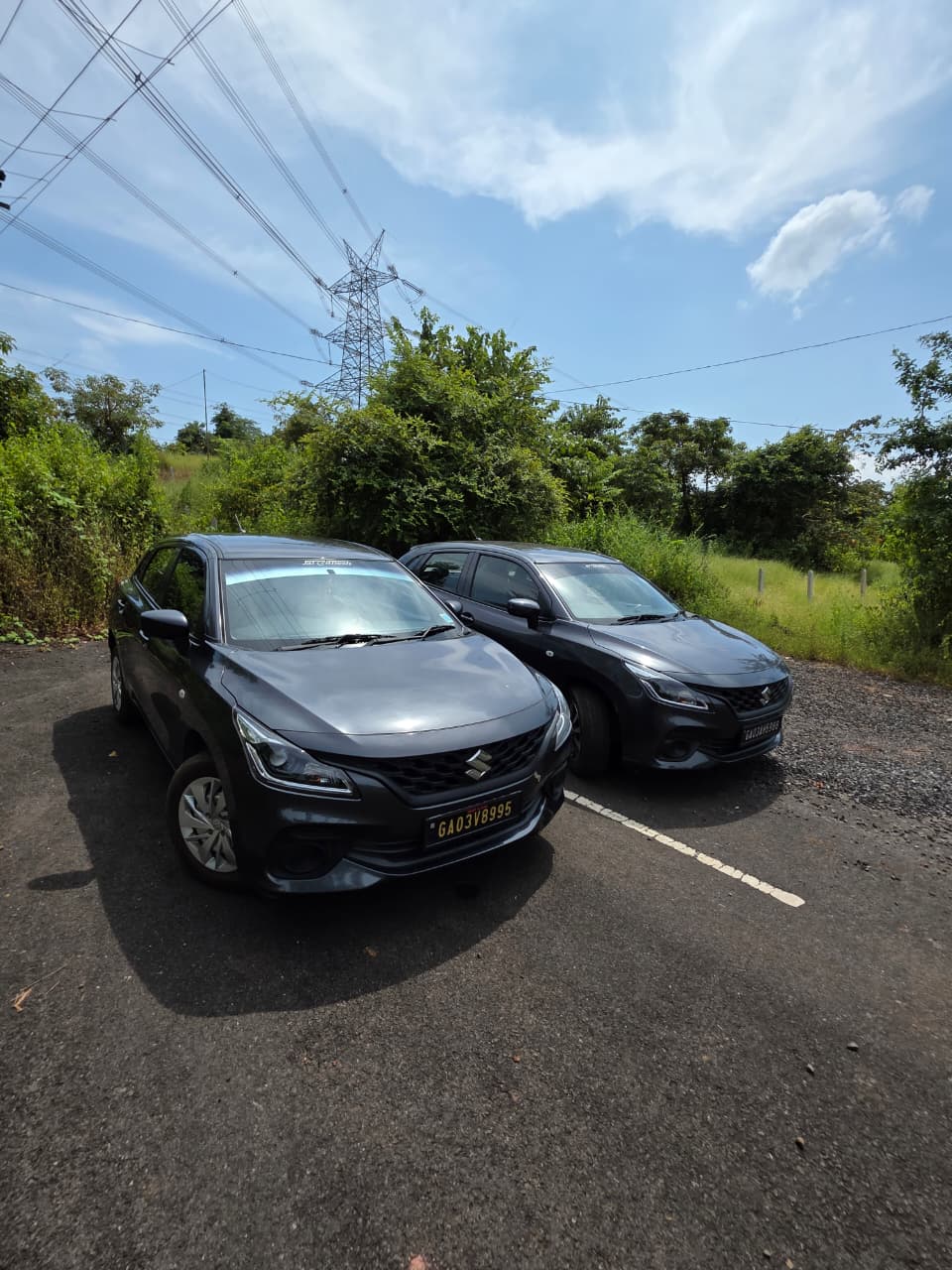 Two Baleno cars nose to nose